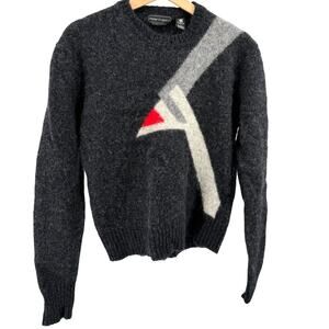 Vintage 80s Peter England Grey Shetland Wool Colorblock Crewneck Sweater